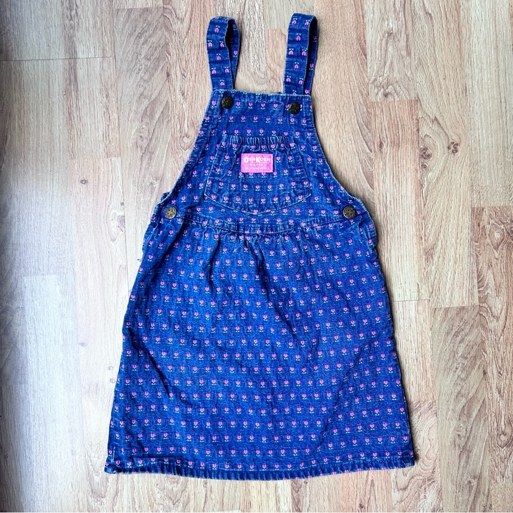 Vintage Osh Kosh Denim Floral Tulip Jumper Dress Size 6